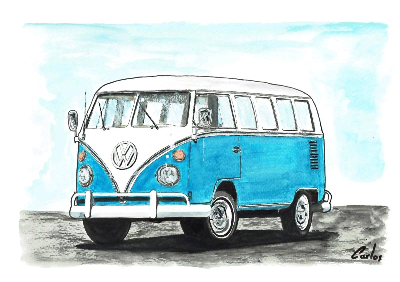 Coches míticos  - Volkswagen T1

#art #watercolor #acuarela